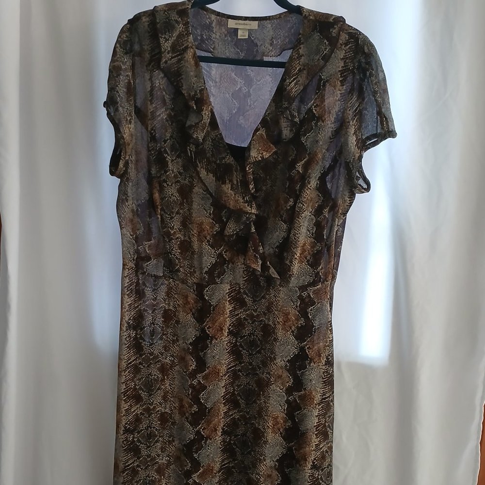 Dress Barn snakeskin collar and hem ruffle dress Sz 16